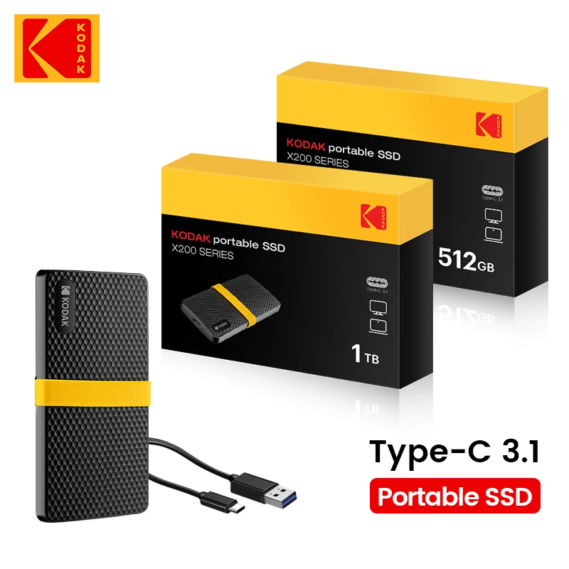 코닥 SSD 256GB 휴대용 솔리드 스테이트 드라이브, 256GB USB 3.1, 미니 외장 SSD, 맥북 노트북 데스크톱 안드로이드와 호환 가능