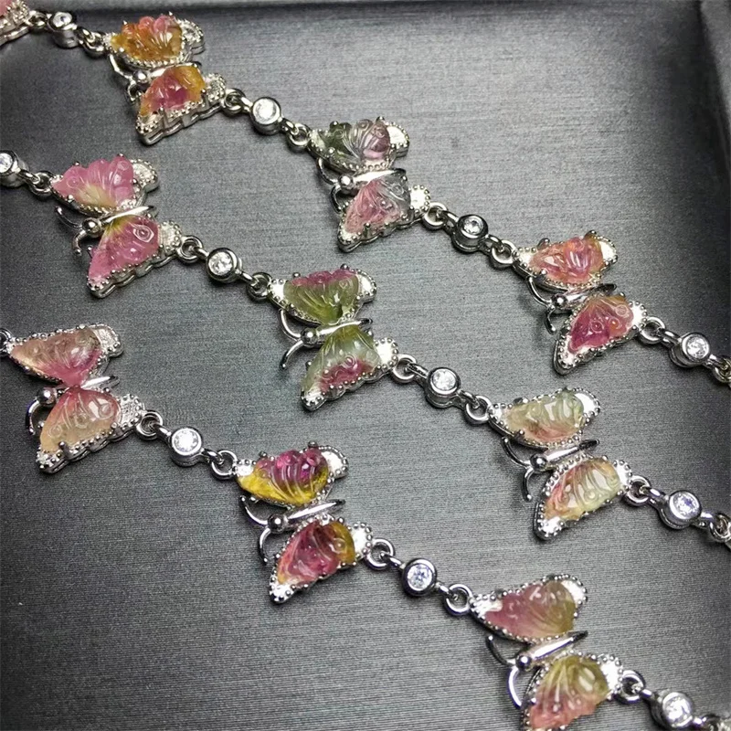 

Natural Tourmaline Butterfly Wings Bracelet Women Healing Gemstone Crystal Strand Bangles Lovers Girlfriend Jewelry Gift 1PCS