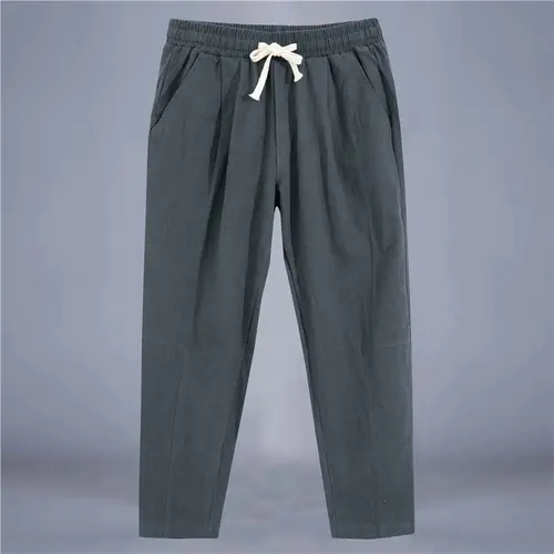Men's Trousers Cotton Linen Fashion Casual Pants Solid Color Breathable Loose Shorts Straight Drawstring Pants Streetwear Men - Image 10