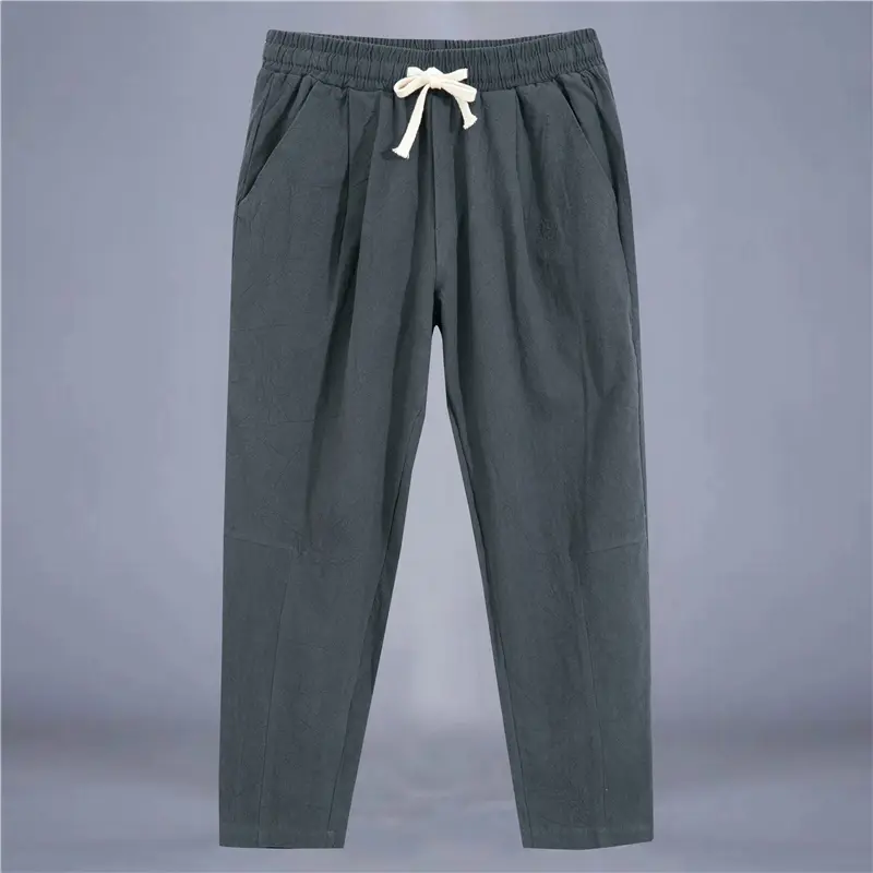 Men's Trousers Cotton Linen Fashion Casual Pants Solid Color Breathable Loose Shorts Straight Drawstring Pants Streetwear Men - Image 10
