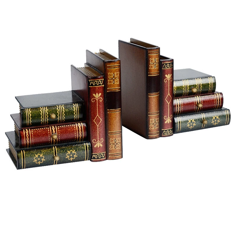 

1set MDF Retro Bookend For Books CDs DVDs Organize False Book Shelf Decor Vintage Book Organizer Study Office Ornament