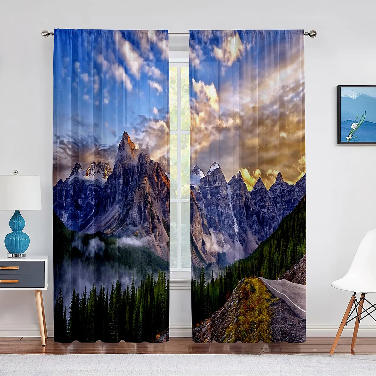 

Landscape Nature Mountain Forest Clouds Sheer Voile Curtains for Living Room Chiffon Bedroom Decor Tulle Curtains Window Drapes