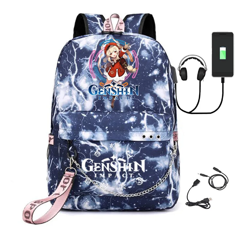 Popular Classic Genshin Impact USB Student School Bags Unisex Print Oxford Waterproof Notebook multifunction Travel Backpacks