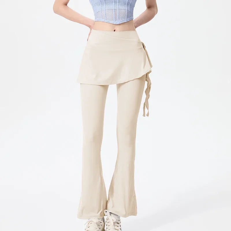 High Waist Yoga Pants with Skirt Covering Dance Pilates Fitness Trousers Spring Fashionable Crotch Curtain Two-Piece Set