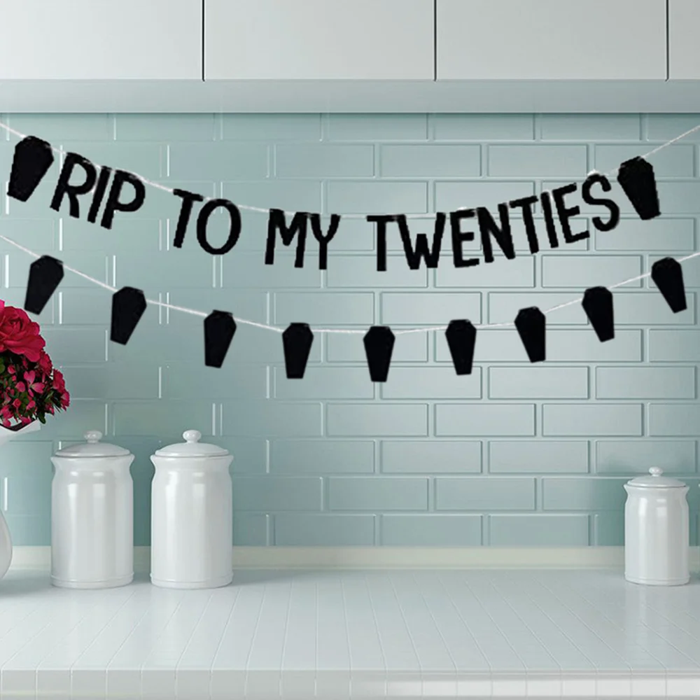 RIP to My Twenties Banner, schwarzer Glitzer, Banner zum 30. Geburtstag, Rip 20er-Jahre-Geburtstagsparty-Dekoration, RIP to My 20s-Geburtstagsdekoration