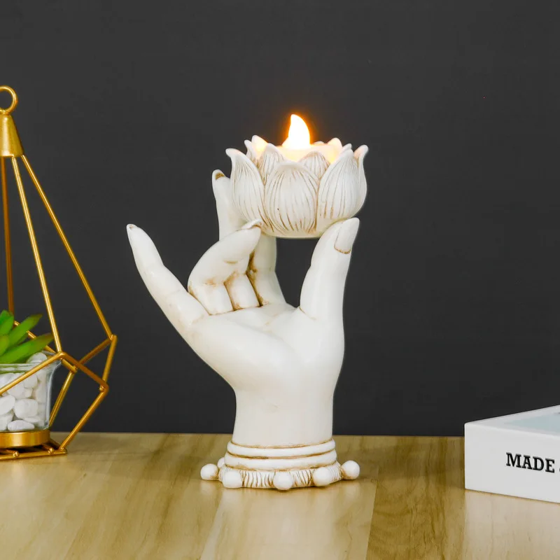 

Creative Buddha Hand Lotus Flower Candle Holder Religious Style Simple Home Living Decor Resin Crafts Decorative Candlestick