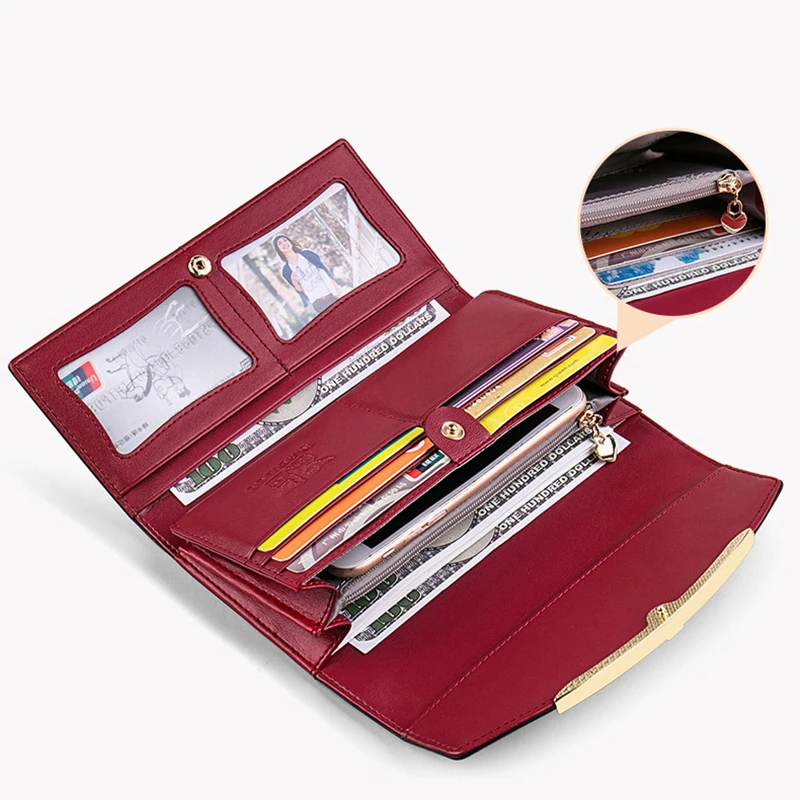 Women's wallet, long wallet for women with a pocket for a cell phone, luxury leather wallet designed for protection.