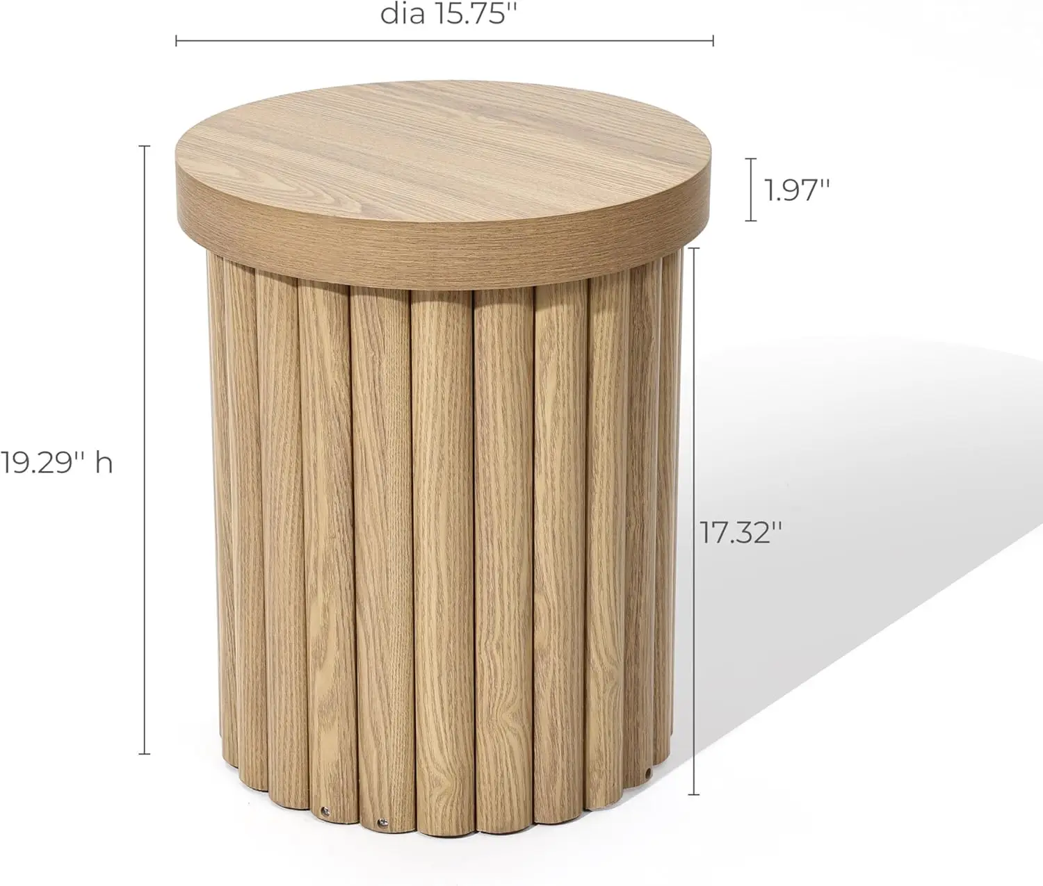 Wood Round Side Table, 19" Fluted Small End Table for Small Spaces, Mid Century Modern Wooden Accent Table, Small Bedside Table 2