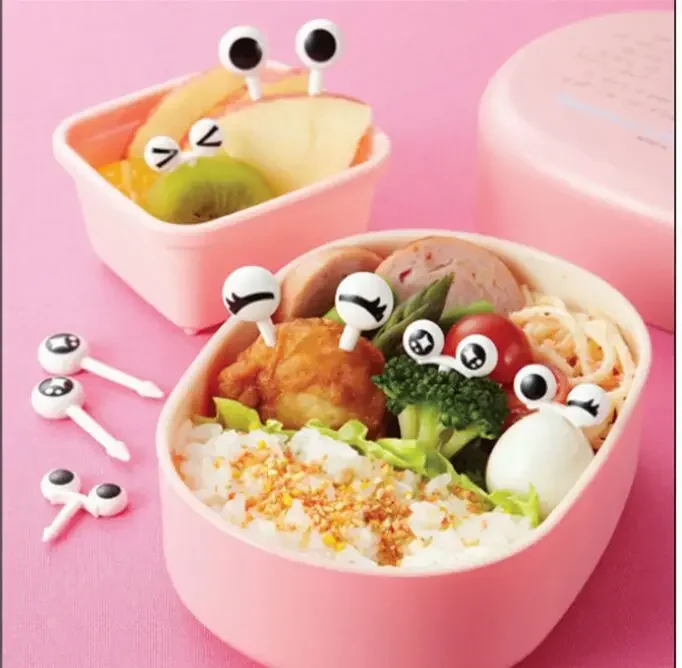 Bamboo Food Picks 10Pcs/Set Mini Skewers Cute Cartoon Eyes Kawaii Lunch Bento Box Food Fruit Fork Sticks Buffet Sandwich Toppers Decor fork