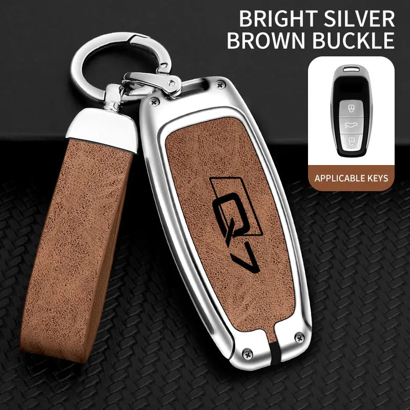 Sleek Metal Leather Car Key Cover with Keychain