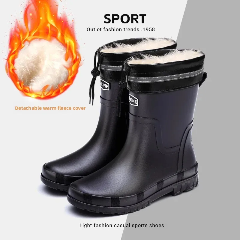 Bottes caoutchouc hiver homme lacets confortables antidérapantes pêche extérieur mode cheville