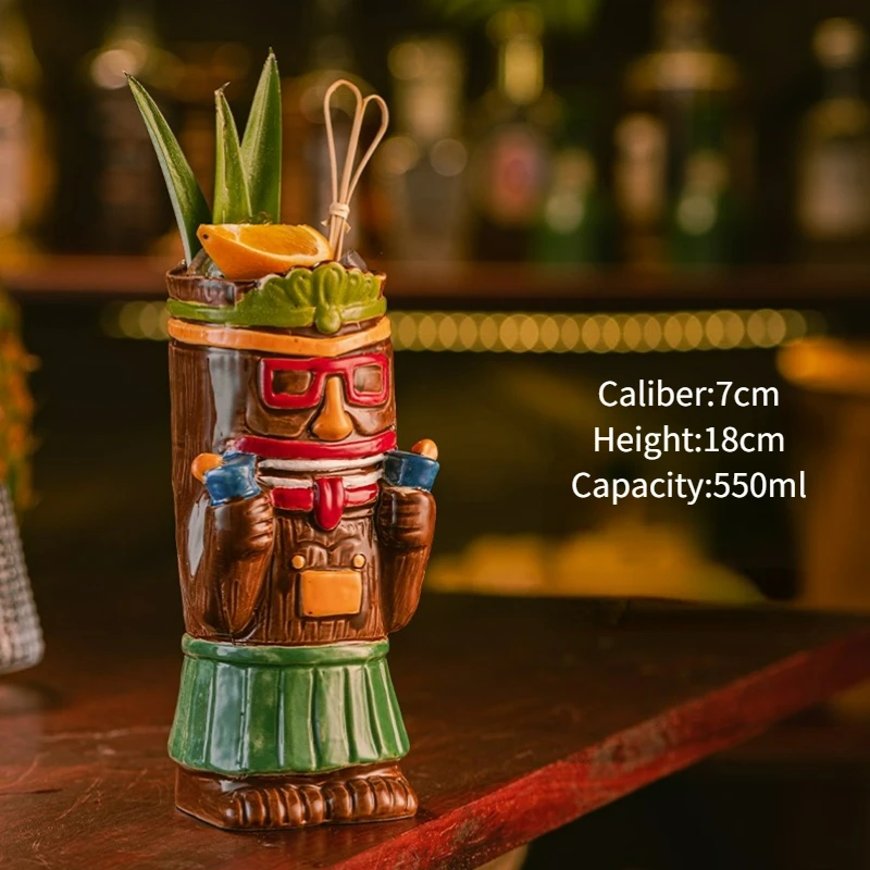 Hawaiian Style Brown Tiki Ceramic Cocktail Mug