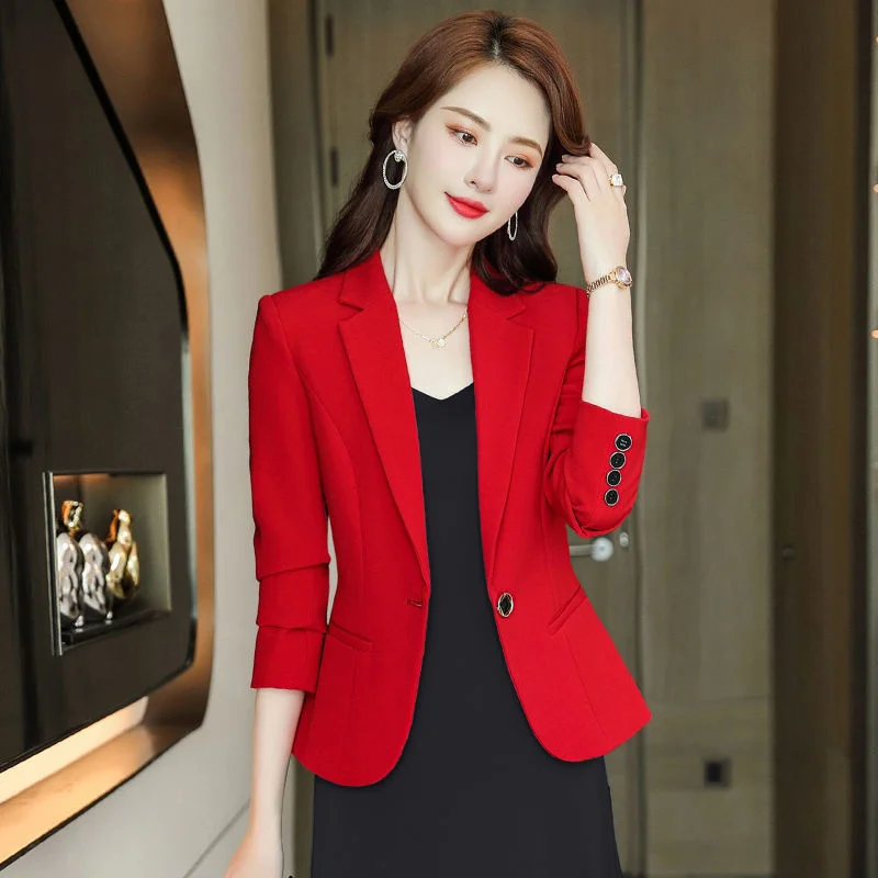 

Women Elegant Solid Color Small Suit Jacket Short Small Top 2022 Spring Autumn Female Slim Fit Fashion Suit One Button Jacket