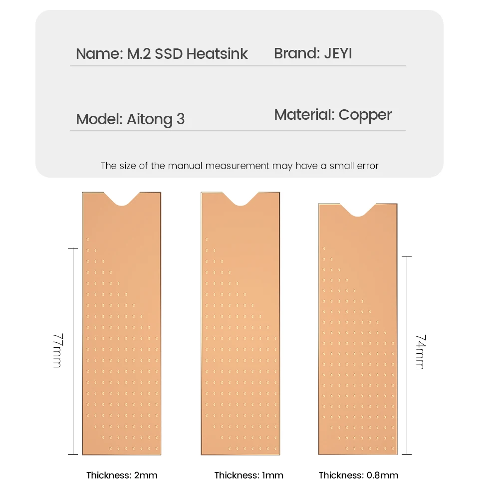 Ssd Heastink com Nano Almofadas Térmicas Dissipador de Calor de Cobre Almofada Térmica para Nvme Ngff 2280 Pcie Ssd Pcs Jeyi-m.2 - Imagem 2