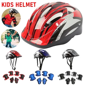 7Pcs Bicycle Sport Protective Gear Set Breathable Kids Skateboard Scooter Helmet Set 48-55cm for Skateboard/Bike/Skating/Cycling 1
