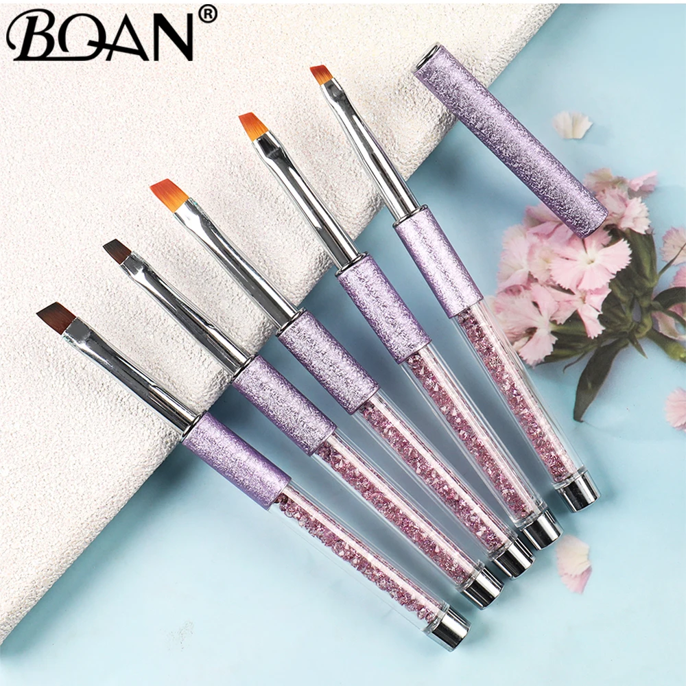 BQAN Nail Brush Design Oblique Purple Rhinestone Head Metal Handle Nylon Hair Nail Gel Brush For Nail Art Brush 5