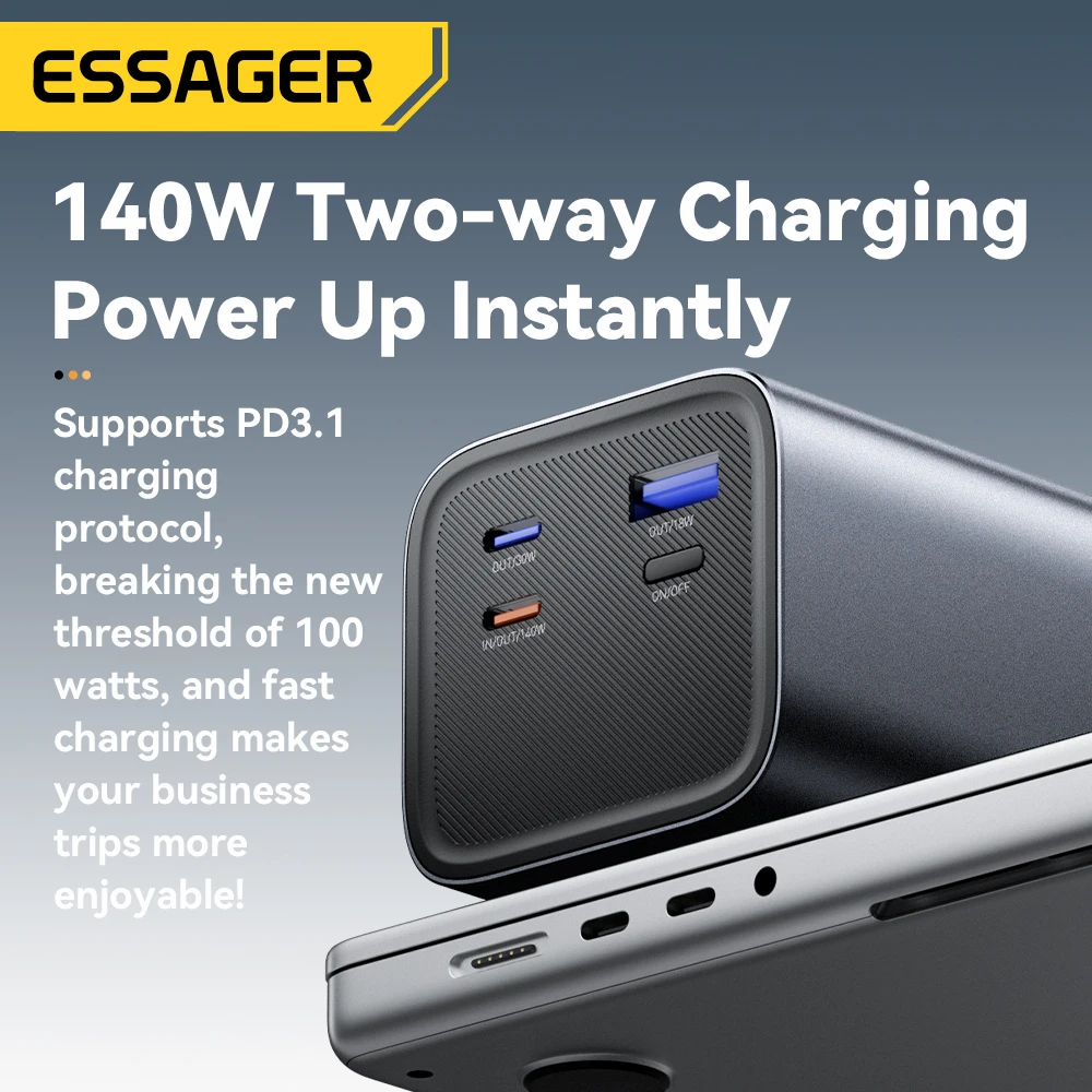 ESSAGER 140W Power Bank 27000mAh PD3.1 Super Fast Charging Digital Display Portable PowerBank for Macbook Laptop iPhone 17 16 15