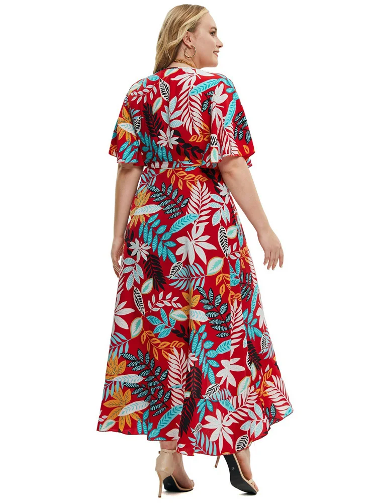 GIBSIE Plus Size Square Neck Floral Print Puff Sleeve Dress Women Summer  2023 Vacation Beach Bohemian Swing Long Maxi Dresses