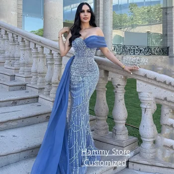 Luxury Woman Evening Dress Customized Sweetheart Off Shoulder Beading Sequined Mermaid Party Gown Saudi Arabian Prom Dresses 1