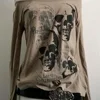 Neploe Literary Vintage Slim Y2K American Fairycore Ropa Mujer Spice Girls Skeleton Print Shirt Slash Goth Loose Harajuku Tops 2