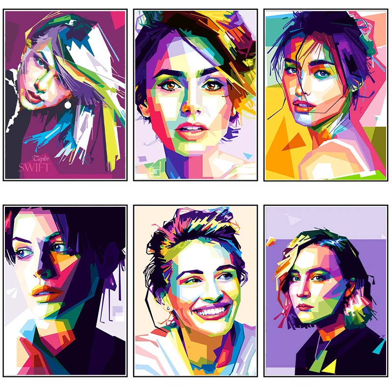 

Female Celebrity Colorful Abstract Portrait Pictures and Poster Singer Actors Canvas Painting Wall Art Living Room Decoration