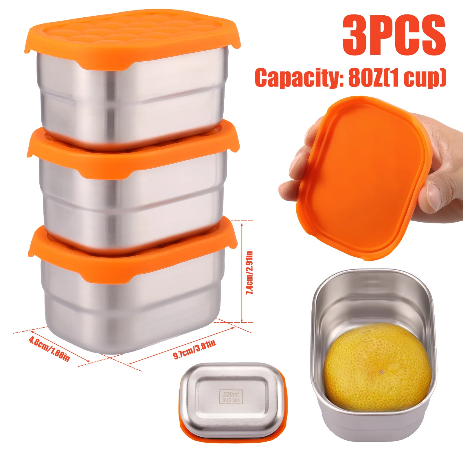 3Pcs Stainless Steel Snack Containers with Silicone Lid 8oz Leakproof Snack  Bento Box Reusable Small Food Storage Containers - AliExpress