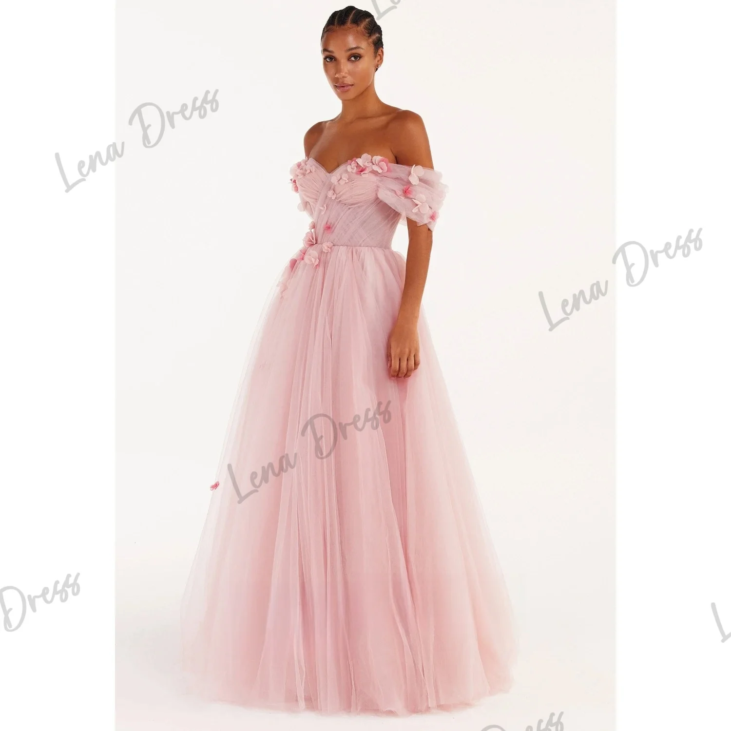 

Lena-Sweetheart Elegant Women's Evening Dress Luxury Women's Party Dress Series A Graduation Dress 3D Flower Pink Mesh 2024