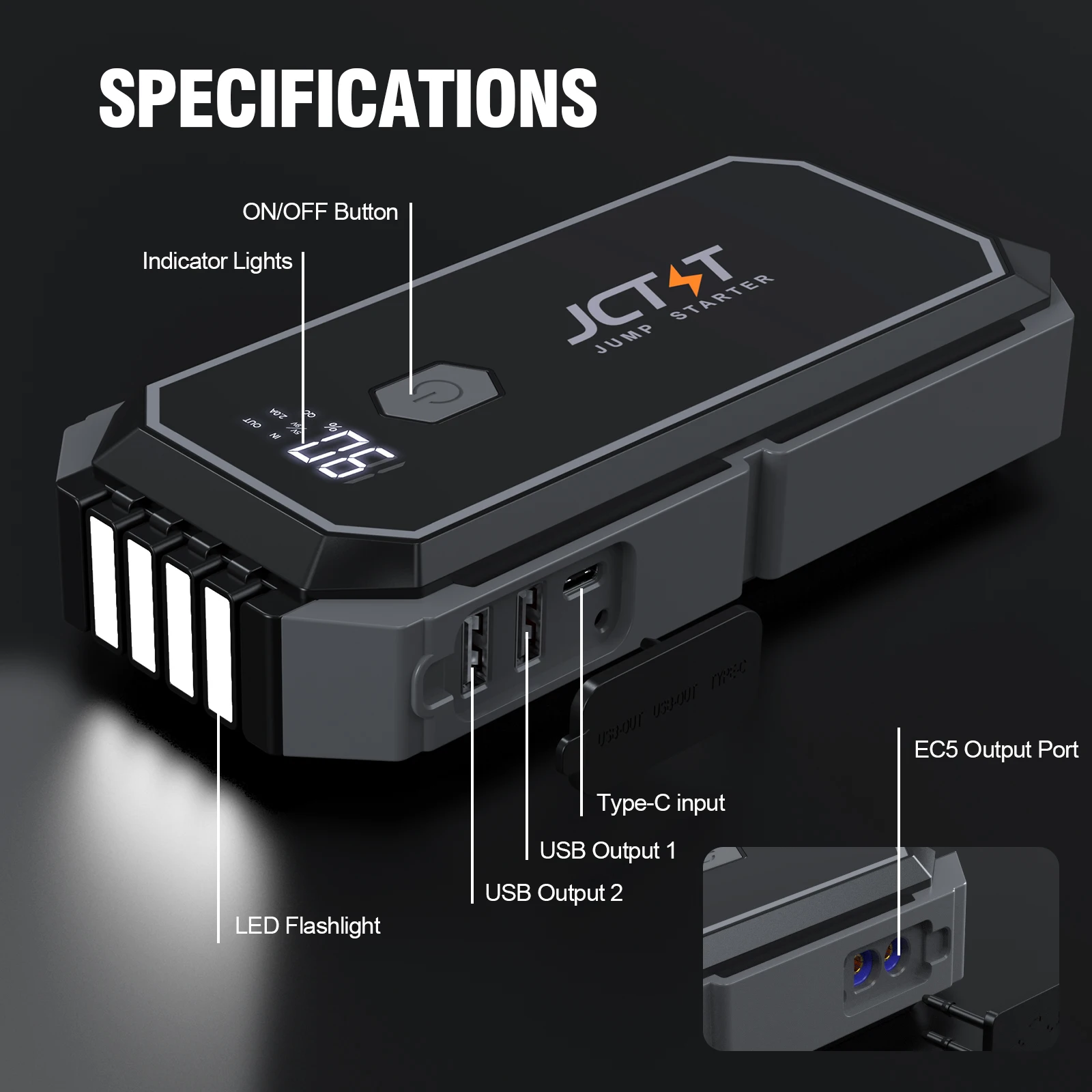 Car Battery Jump Starter 2000A Jump Starter Battery Pack for Up to 8.0L Gas & 7.0L Diesel Engines 12V Portable Box with 4 M