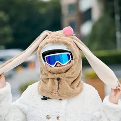 Rabbit Ear Ski Helmet Cover Comfortable Soft Cartoon Cycling Skiing Helmet Hat Cold-proof Lovely Winter Warm Plush Cap For Women