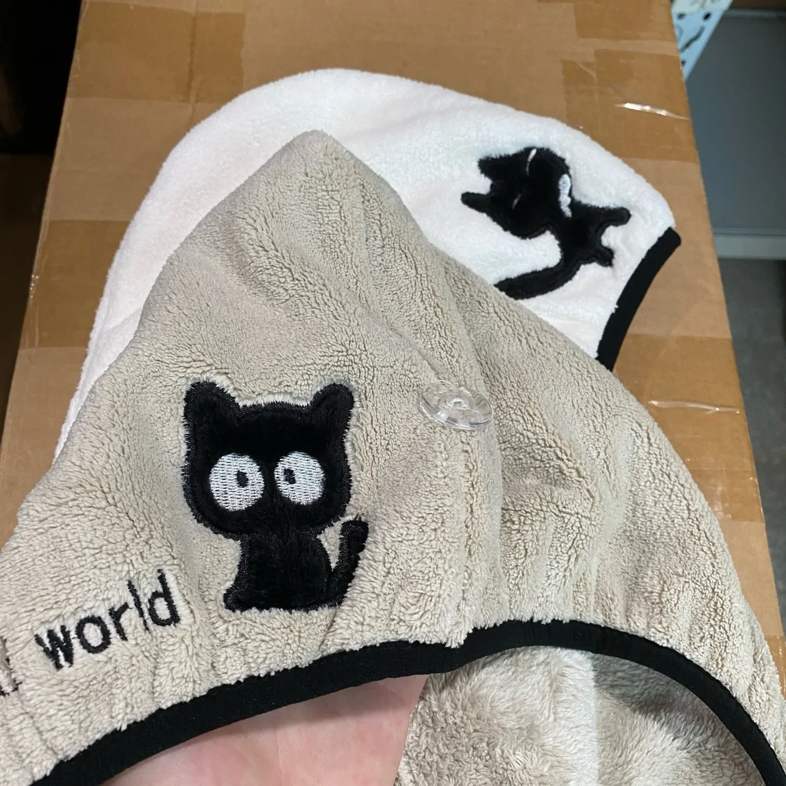 Super Absorbent Quick Drying Black Cat Cartoon Cute Hair Drying Cap Thickened Head Towel Hair Towel For Dormitory Use
