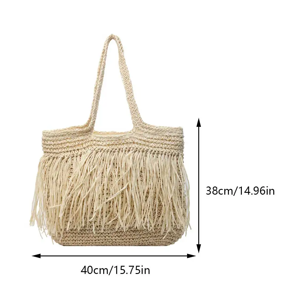 Tassel Shoulder Bag for Women Straw Woven Tote Bag Summer Beach Bags Weaving Handbag for Travel Vacation New 2024 Women's Bag