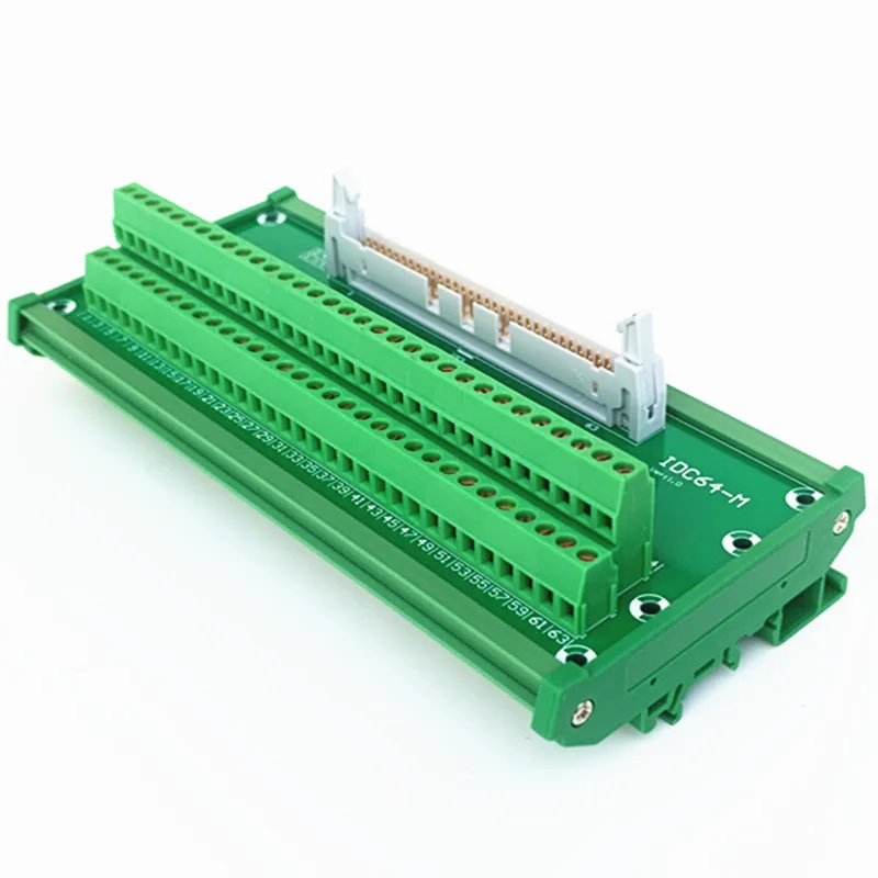 IDC-64 DIN Rail Mounted Interface Module 2x32 Pins 0.1" Male Header Breakout Board, Terminal Block, Connector.