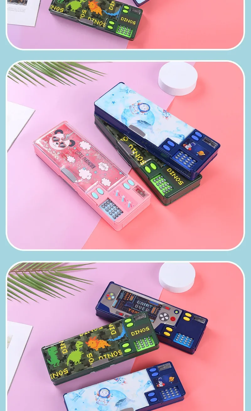 Pencil Cases Stationery Box Comes with Calculator Stationery Box Trendy Elementary School Creative Gift Boy Double-sided Pencil Case Multifunctional