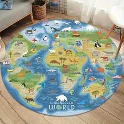 Round World Map Kids Educational Rug - Non - Slip, Soft, Washable Animal Print Floor Mat for Playroom or Classroom (2)