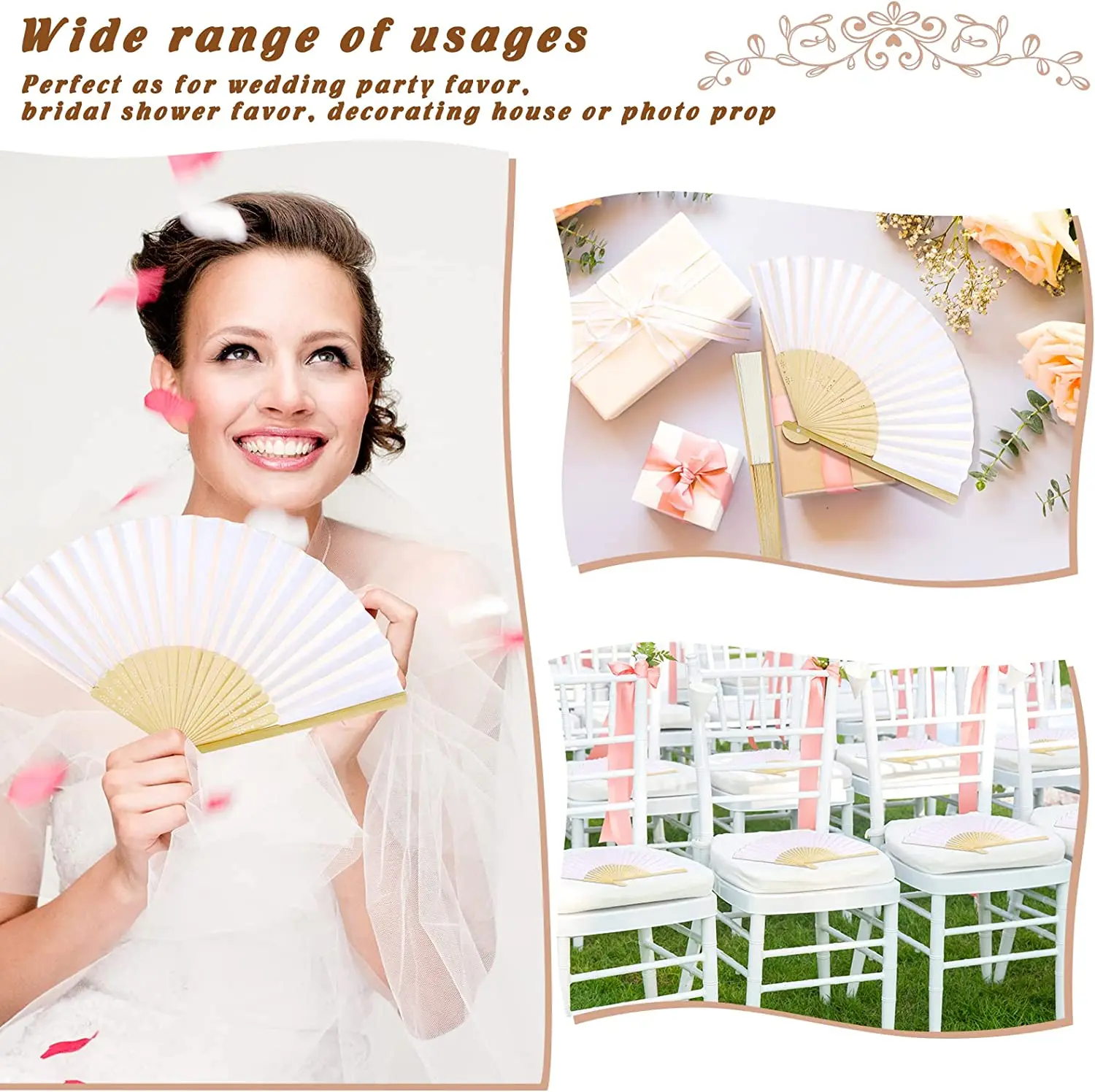 Abanicos plegables de seda de bambú para decoración de invitados de boda,  regalos de boda, Baby Shower, color blanco, 60/30 piezas - AliExpress