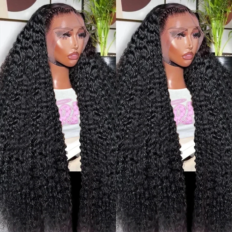 

Kinky Curly Black Color Lace Frontal Wig Preplucked Synthetic Hair For Women Glueless Fiber Hair Transparent Lace Wigs