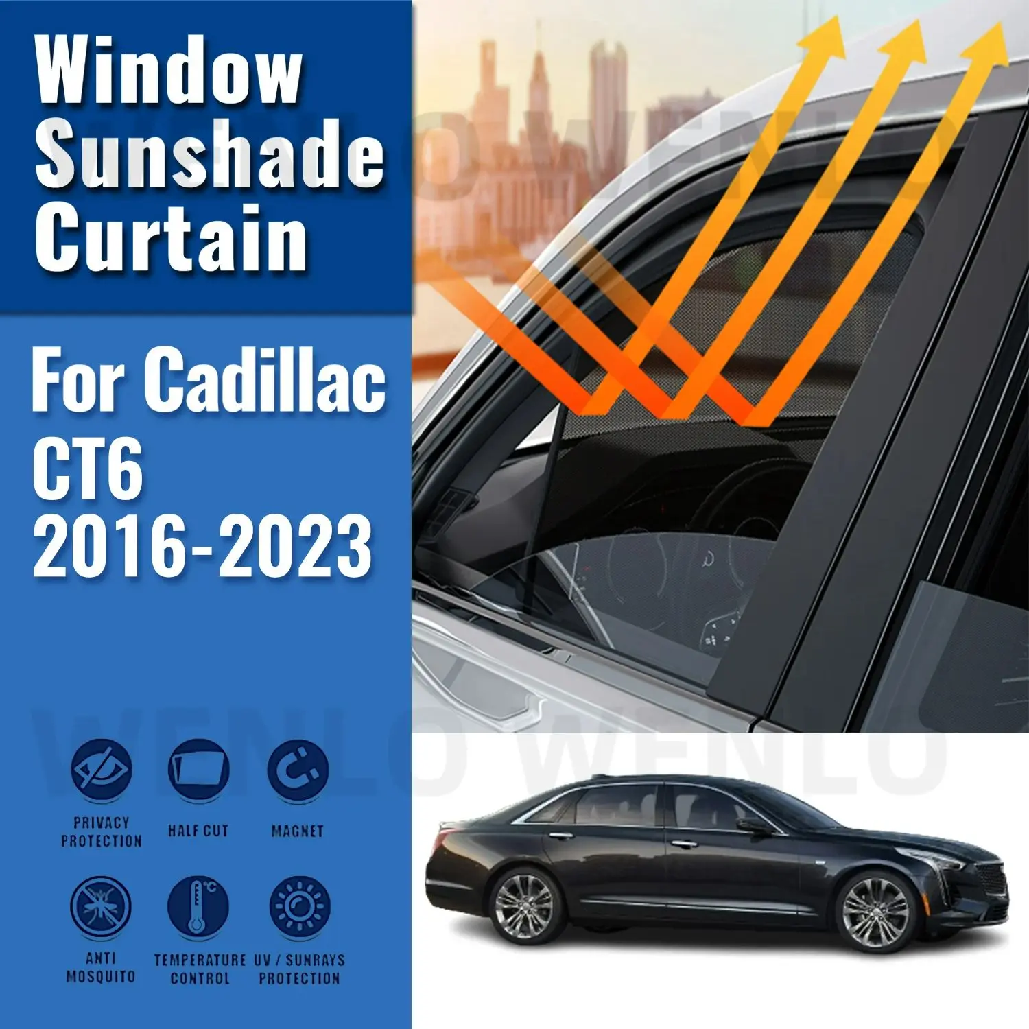 

For Cadillac CT6 2016-2023 Car Sunshade Shield Magnetic Front Windshield Frame Blind Curtain Rear Side Window Sun Shade Visor