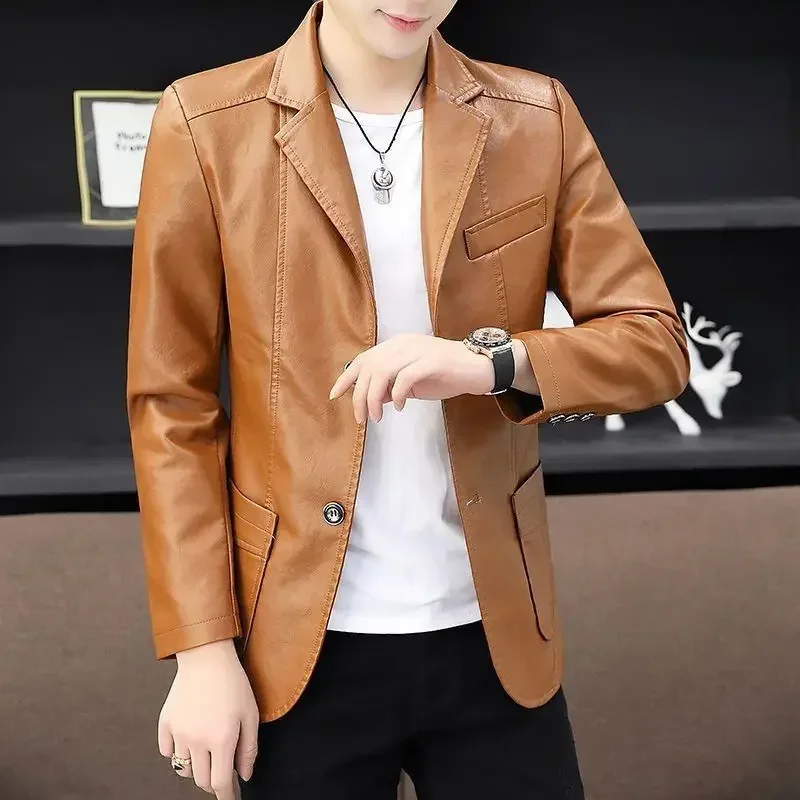 thumbnail image 1 of Trajes y blazers para hombre de negocios, abrigos de cuero, chaqueta de un solo pecho para hombre, chaquetas de vestir, ropa de verano y primavera, elegante, novedad, 1 of 5