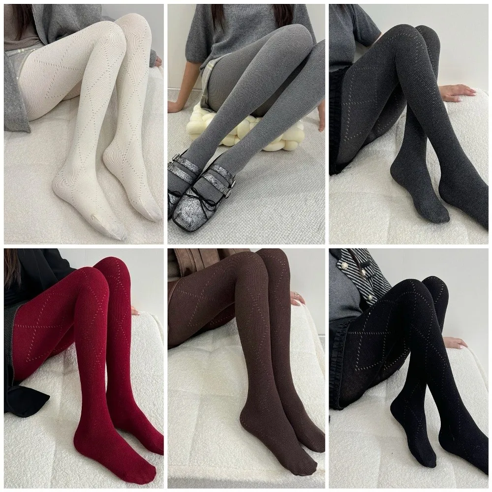 Fashionable Jacquard Knitted Stockings High-elastic Skinny Fit Argyle Tights Soft Breathable Thermal Leggings Autumn Winter