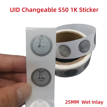 UID 쓰기 가능 섹터 0 블록 0 변경 가능 S50 1K NFC 스티커, 습식 인레이, 재기록 가능 라벨 복사 복제 RFID 태그, 25mm, 13.56MHz