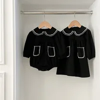 2024 Sister Clothes Spring New Korean Baby Girl's Dresses One Piece Clothes Black Baby Newborns Rompers Long-Sleeved Jumpsuits 1