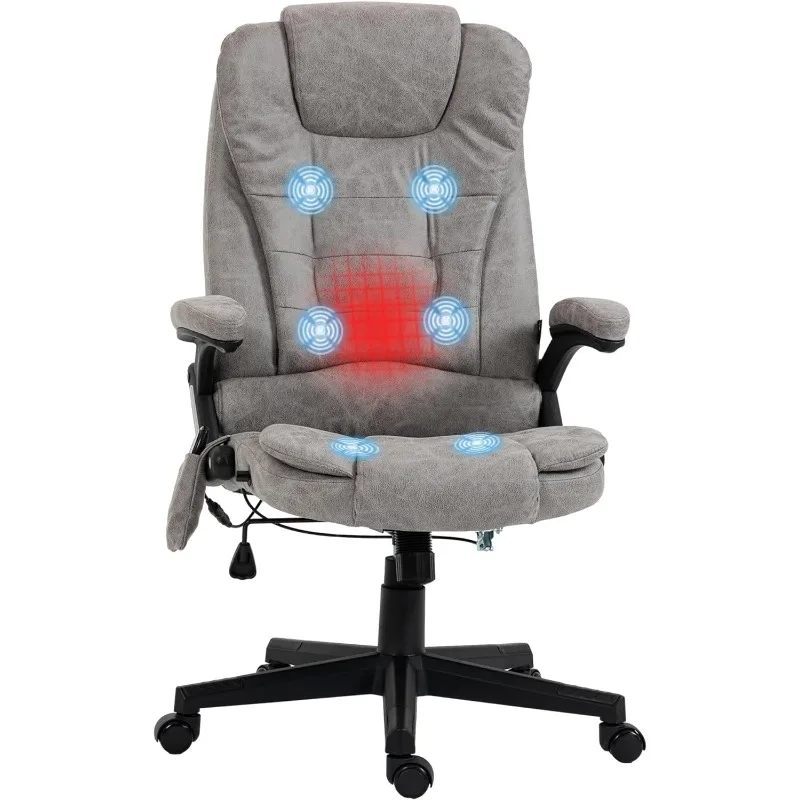 

HOMCOM 6 Point Vibrating Massage Office Chair with Heat, Microfiber High Back Executive Office Chair with Reclining Backrest