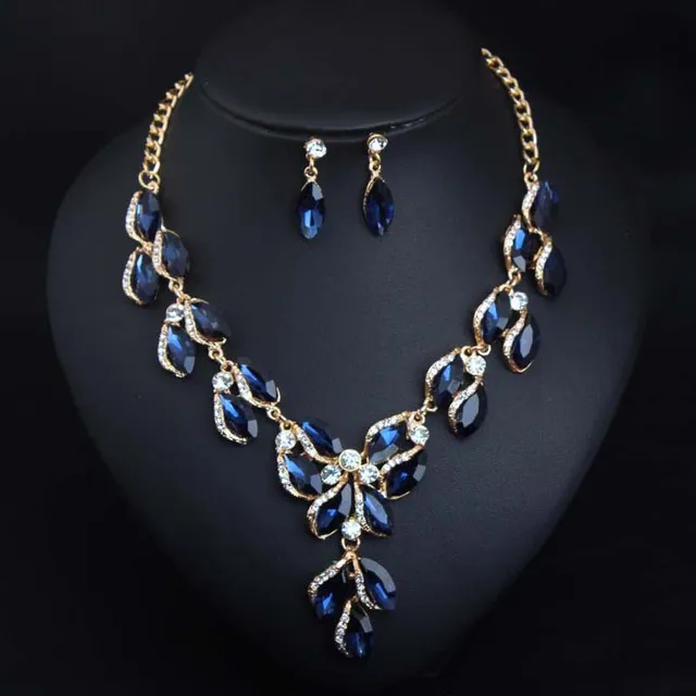 Romantic Zircon Horse Eye Leaf Crystal Jewelry Sets 2