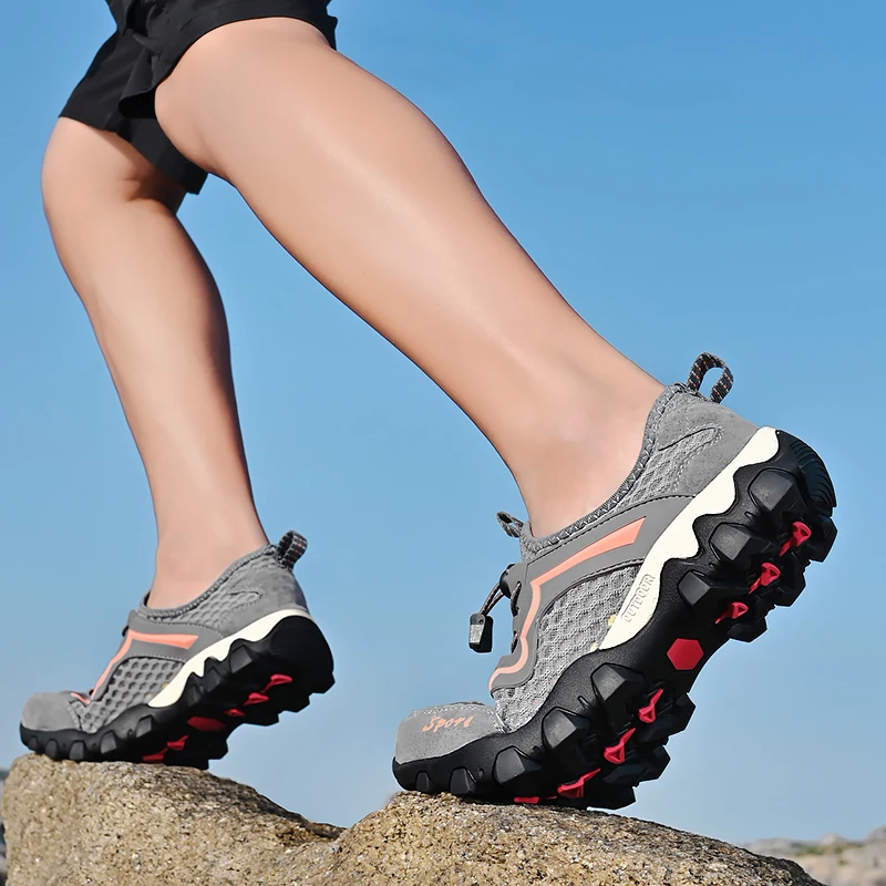 Mountain Trekking Shoes for Men, Breathable Mesh, Hiking Shoes, Outdoor Male Sports Sneakers, Quick-Dry Water Shoes, Summer
