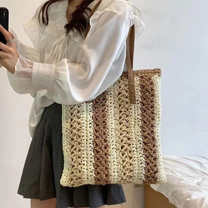 

Casual Large Capacity Straw Woven Tote Shoulder Bags For Women Luxury Designer Beach Ladies Handbags 2024 New Summer Shopping