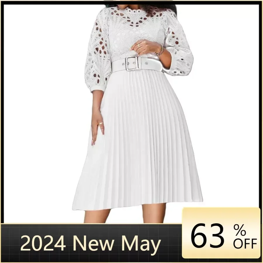 Lace Hook Flower Sexy Hollow Out Pleated Dress 2024 New Hot Selling Fashion Women's Clothing