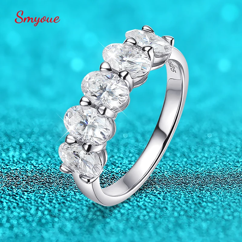 Smyoe 4*6Mm Anello Moissanite Pieno Taglio Ovale Per Le Donne 5 Stone Lab Diamond Half Eternity Band Gioielli Di Lusso In Argento Sterling 925