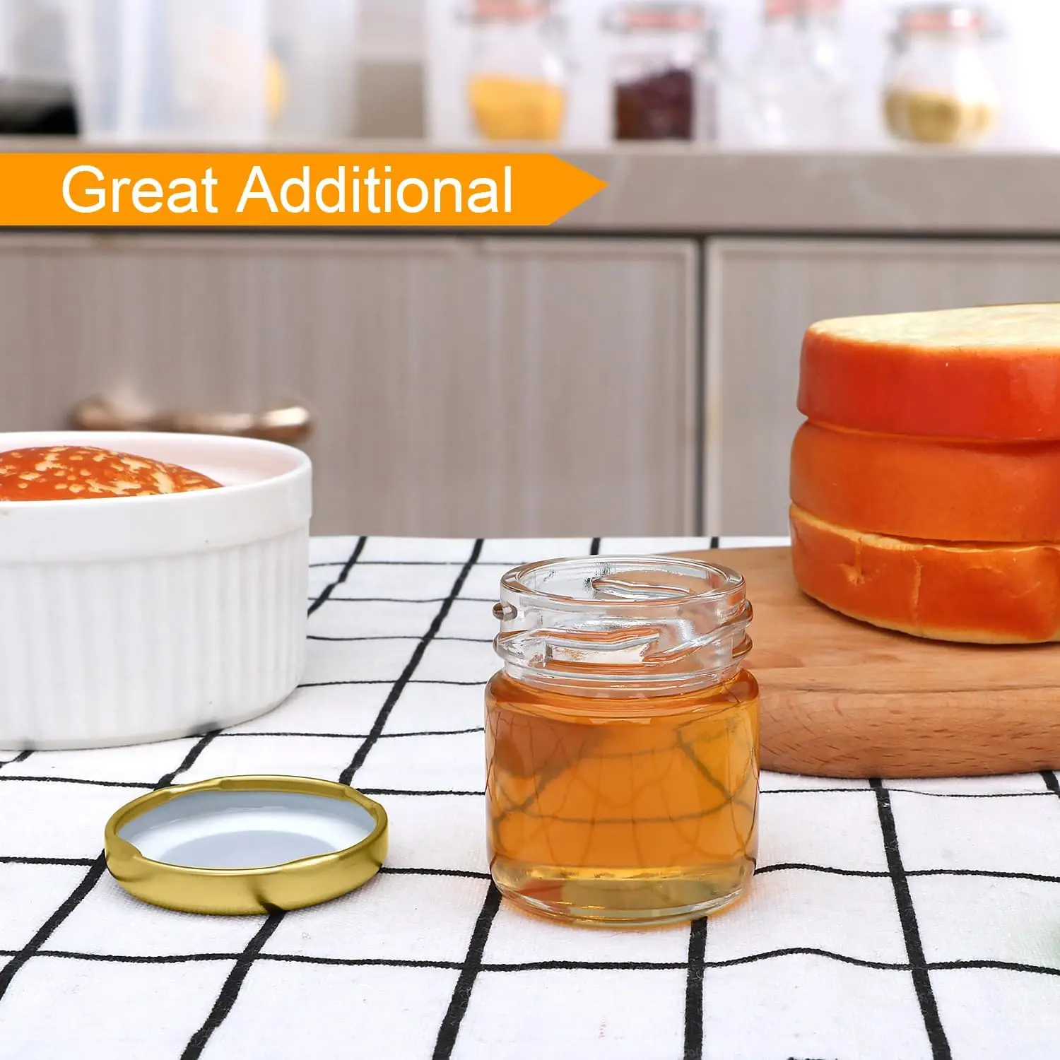 Mini Glass Jars Bulk Set of10/20,Round Small Honey Jars with Golden Lids, Canning Jar for Candle Making,Spice,Jelly,Jam,Wedding, 4