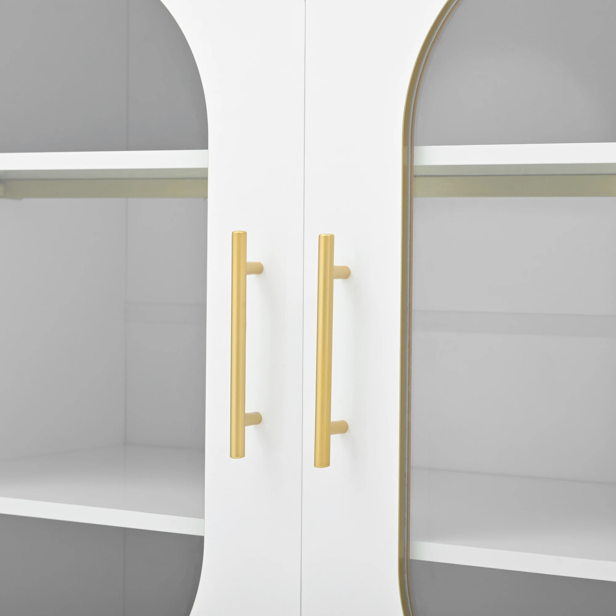Eleganter Sideboard-Schrank mit 2 Schubladen und 2 Glastüren – Moderne Kommode in Weiß mit goldenen Akzenten – Großer Stauraum – Detail 17