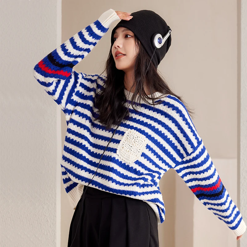 

Spring Autumn Striped Oversized Sweater Women's Pullover Casual Loose O-Neck Long Sleeve Knitwear Tops Jumper Sueters De Mujer